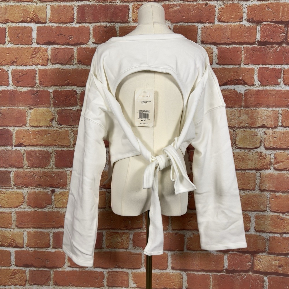 Fabletics Skye Tie Open Back Pullover Large White… - image 5